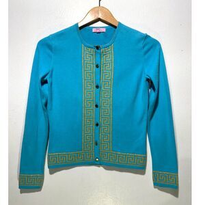 Lilly Pulitzer greek key sweater cardigan summer spring colorful aqua women XS